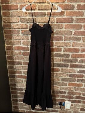 Mikarose Black Spaghetti-Strap Midi Dress with Ruffle Hem